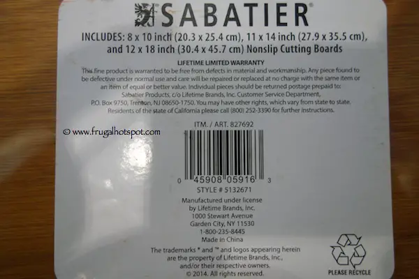 Sabatier 3 Piece Nonslip Bamboo Cutting Boards Limited Warranty