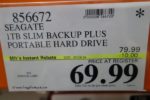 Seagate 1TB Slim Backup Plus Portable Hard Drive Costco Price