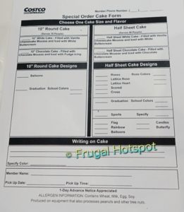 Costco Sheet Cake Order Form June 2021
