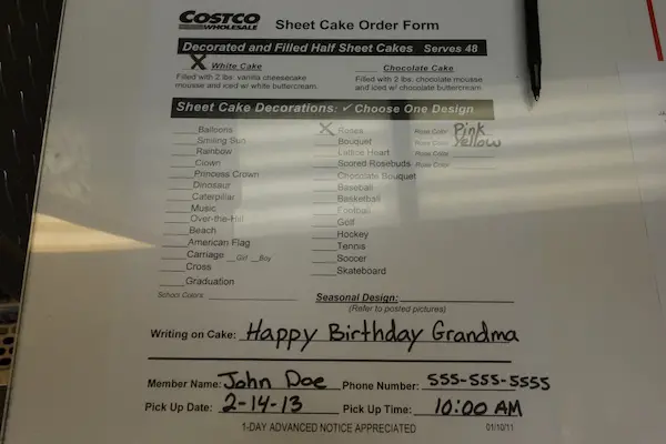 Costco Sheet Cake Order Form – Frugal Hotspot