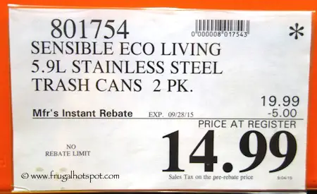 Sensible Eco Living Stainless Steel Trash Cans 2-Pack Costco Price