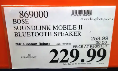 Bose SoundLink Mobile II Bluetooth Speaker Costco Price