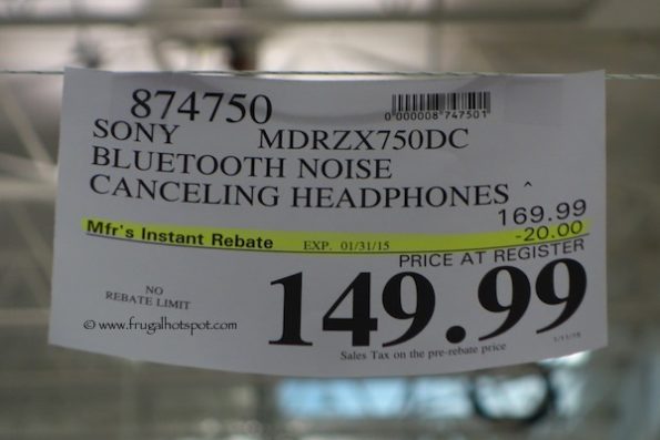 Sony Bluetooth Noise Canceling Headphones (MDRZX750DC) Costco Price