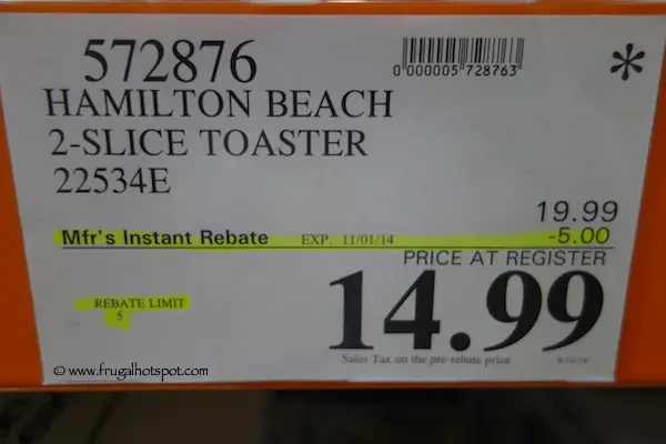 Hamilton Beach 2-Slice Brushed Metal Toaster (22534E) Costco Price