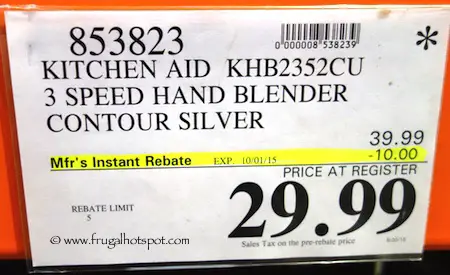 KitchenAid 3-Speed Hand Blender (KHB2352CU) Costco Price