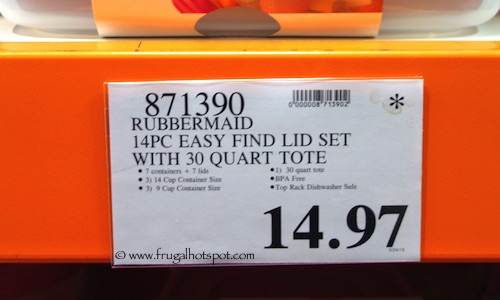 Rubbermaid 14 Piece Easy Find Lid Set with 30 Quart Tote Costco Price