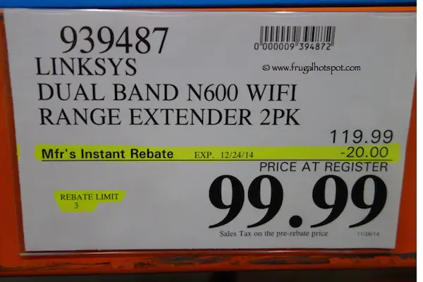 Linksys Dual Band N600 Wi-Fi Range Extender Costco Price
