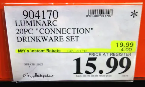 Luminarc 20 Piece Connection Drinkware Set Costco Price #904170