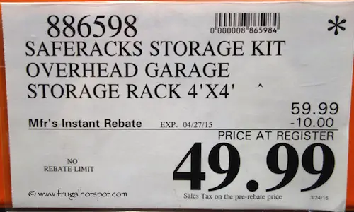 SafeRacks Storage Kit Overhead Garage Storage Rack 4' x 4' Costco Price