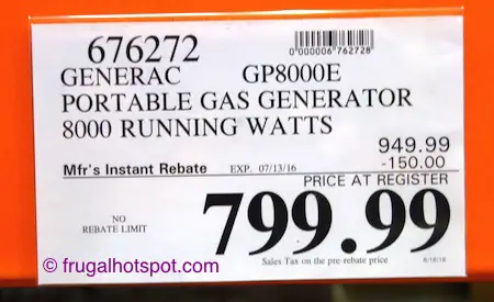 Generac Portable Gas Generator 8000 Watts Costco Price | Frugal Hotspot