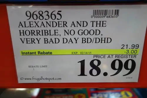 Disney Alexander and the Terrible, Horrible, No Good, Very Bad Day  Blu-ray + Digital HD Costco Price