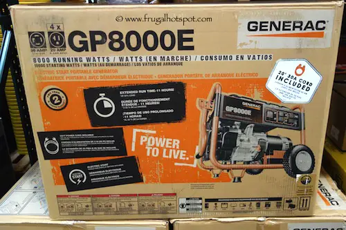 Generac Portable Gas Generator 8000 Running Watts GP8000E Costco