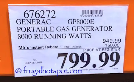 Generac Portable Gas Generator GP8000E Costco Price | Frugal Hotspot