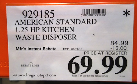 American Standard 1.25 HP Kitchen Waste Disposer Costco Price