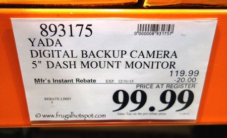 Yada Digital Backup Camera with 5" Dash Monitor Costco Price