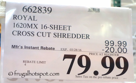Royal 16-Sheet Commercial Crosscut Shredder Costco Price | Frugal Hotspot
