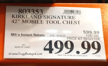 Kirkland Signature 42” Mobile Tool Chest Costco Price Frugal Hotspot