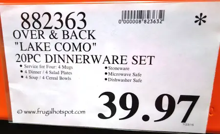 Over and Back Lake Como 20-Piece Dinnerware Set Costco Price