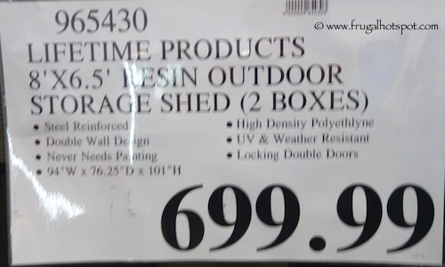 Lifetime 8' x 6.5' Resin Outdoor Storage Shed Costco Price