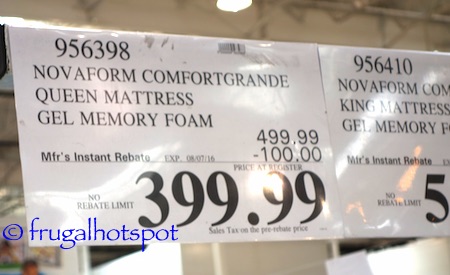 Novaform ComfortGrande 14" Gel Memory Foam Mattress Costco Price | Frugal Hotspot