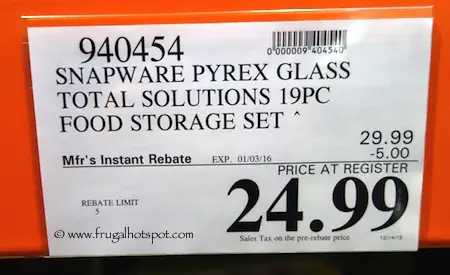 Snapware Pyrex Glass Food Storage 19-Piece Set Costco Price