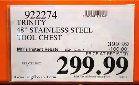 Trinity 48" Stainless Steel Rolling Workbench Costco Price