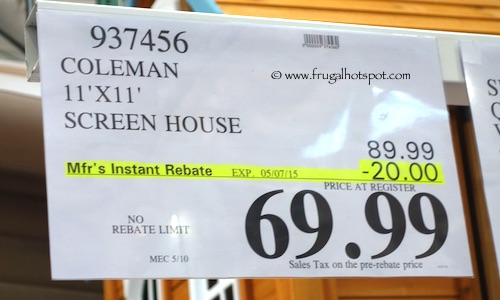 Coleman 11' x 11'  Screen House Costco Price #937456