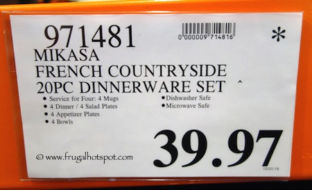 Mikasa French Countryside Stoneware 20-Piece Dinnerware Set Costco Price
