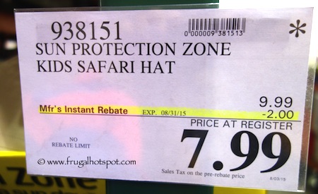 Sun Protection Zone Kids’ Safari Hat Costco Price
