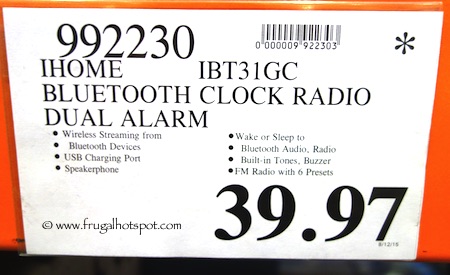 iHome iBT31GC FM Stereo Bluetooth Clock Radio Costco Price