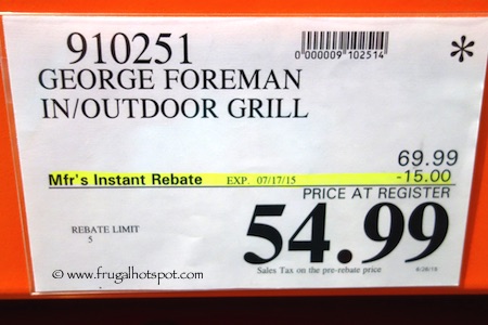 George Foreman Indoor/Outdoor Electric Grill Costco Price