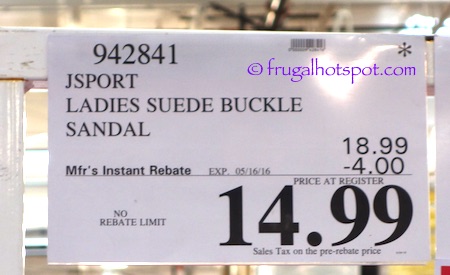 J-41 Ladies Suede Buckle Sandal Costco Price | Frugal Hotspot