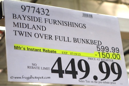 Bayside Furnishings Midland Twin Over Full Bunkbed Costco Price