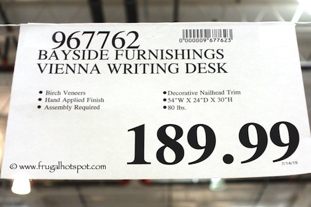 Bayside Furnishings Vienna Writing Desk Costco Price
