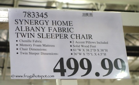 Synergy Home Albany Fabric Twin Sleeper Chair Costco Price