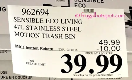 Sensible Eco Living 47L Stainless Steel Trash Can with Motion Sensor Costco Price | Frugal Hotspot