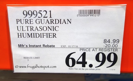 Pure Guardian Ultrasonic Mist Humidifier Costco Price