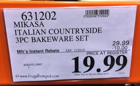 Mikasa Italian Countryside 3-Piece Stoneware Bakeware Set Costco Price