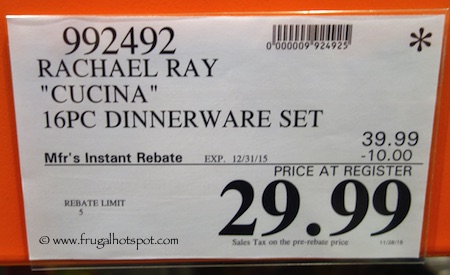 Rachael Ray Cucina 16-Piece Dinnerware Set Costco Price