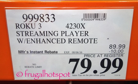 Roku 3 Streaming Player with Enhanced Remote (4230X) Costco Price | Frugal Hotspot