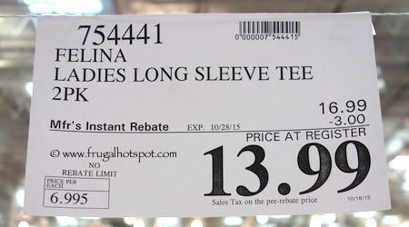 Felina Ladies Long Sleeve T-Shirt 2-Pack Costco Price