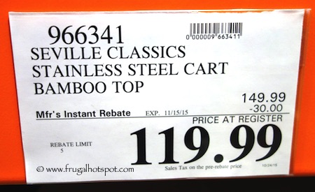 Seville Classics Stainless Steel Prep Table with Bamboo Top Costco Price