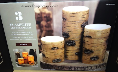 3-Pack Flameless LED Tan Birch Pillars Decor Wax Candles Costco