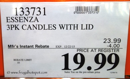 Essenza 3-Pack Luxury Fragrance Candle Costco Price