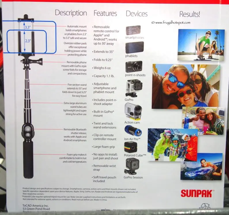 Sunpak Bluetooth Selfie Stick 2-Pack Costco