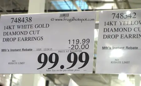14kt Yellow or White Gold Diamond Cut Dangle Earrings Costco Price
