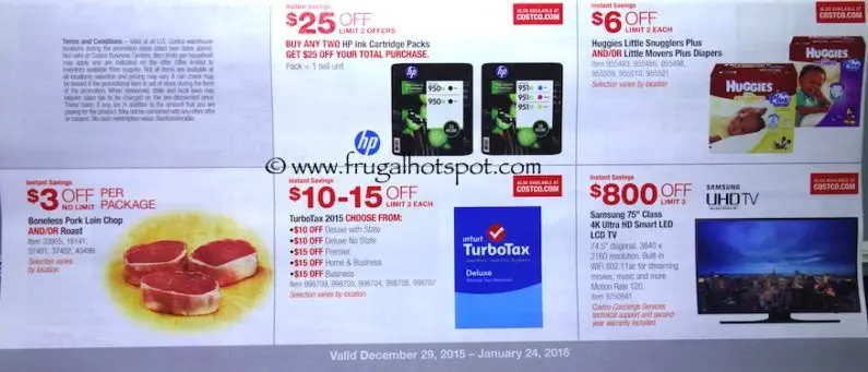 Costco Coupon Book: December 29, 2015 - January 24, 2016. Prices Listed. Frugal Hotspot. Page 1