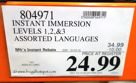 Instant Immersion Languages Levels 1, 2, and 3 Spanish, French, Italian Costco Price