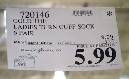 Gold Toe Ladies Turn Cuff Sock 6-Pair Costco Price