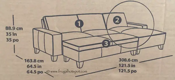 Chaise Sofa with Storage Ottoman Costco Dimensions